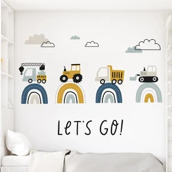 Cartoon Cute Engineering Vehicle Truck Rainbow Wall Stickers Removable for Bedroom Living Room Nursery Decoration Wall Decals