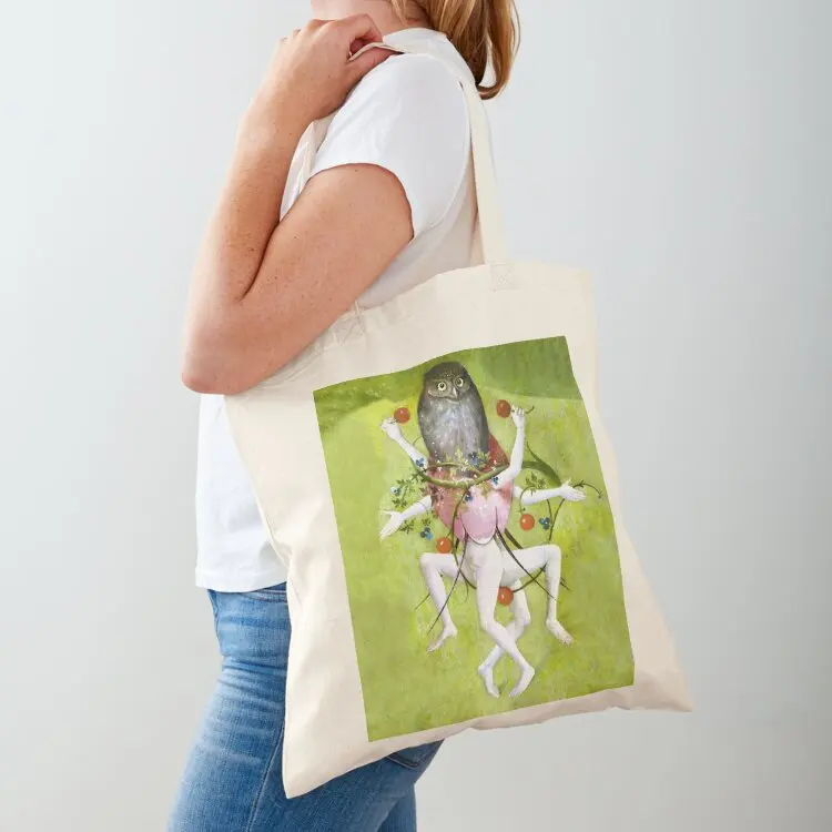 

Сумка-шоппер с изображением танцующего человека с головой совы из картины «Сад земных утех» Герихома Босха, роскошная женская сумка-шоппер, мужская сумка-тоут