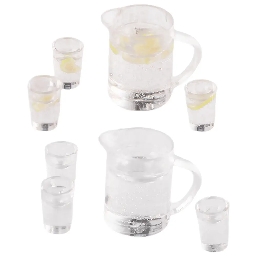 

2 Sets Mini Water Lemonade Cups Plastic Miniature Pitcher Set Mini House Accessories Tiny Kitchenware Miniature Drinks