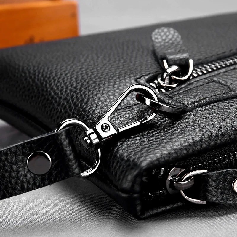 Cowhide Wallet Men's Envelope Bag Handbag Multi Card Holders Moneybag Large Capacity Clip Black Deear Business