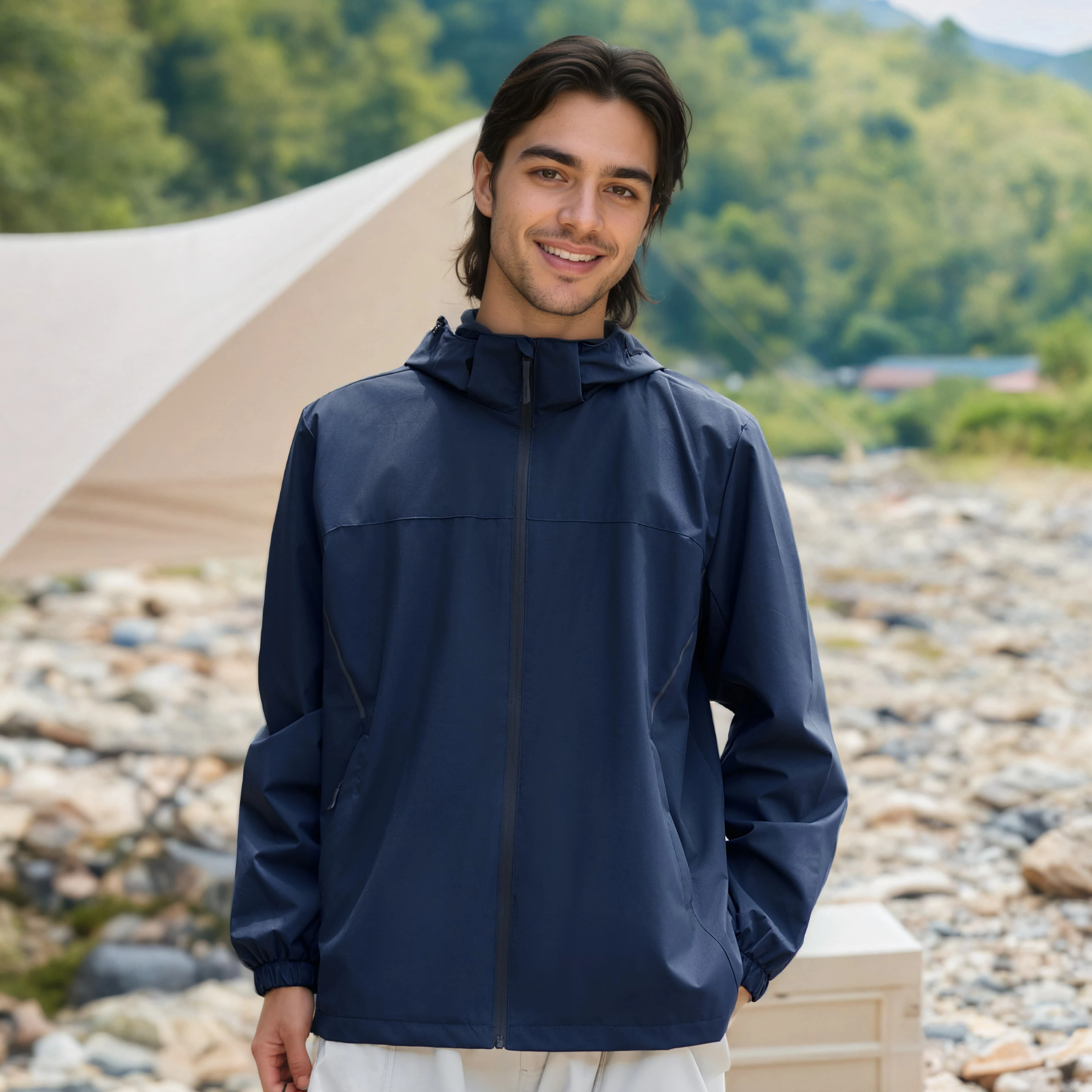 

New Lightweight Three-proof Hooded Windbreaker Jacket Man Women Outdoor Hiking Coat Casual Sporty Autumn Winter Long Sleeved Top