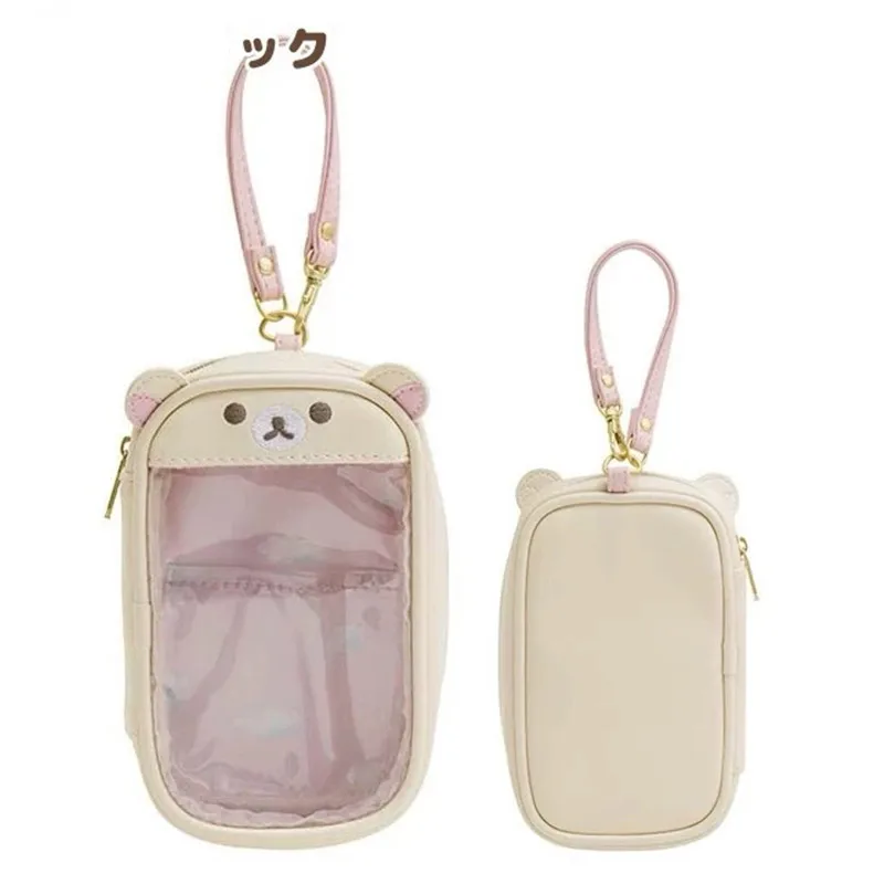 Cute Rilakkuma Korilakkuma Bear Children Transparency PU Coin Purse Key Bag Card ID Holder Small Wallets For Women