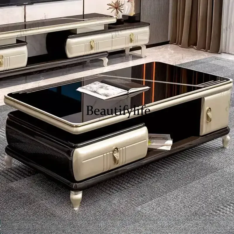 

Unique Decoration Coffee Table Style Gray Drawer Minimalist Black Coffee Table Modern Storage Meuble Salon Living Room Furniture