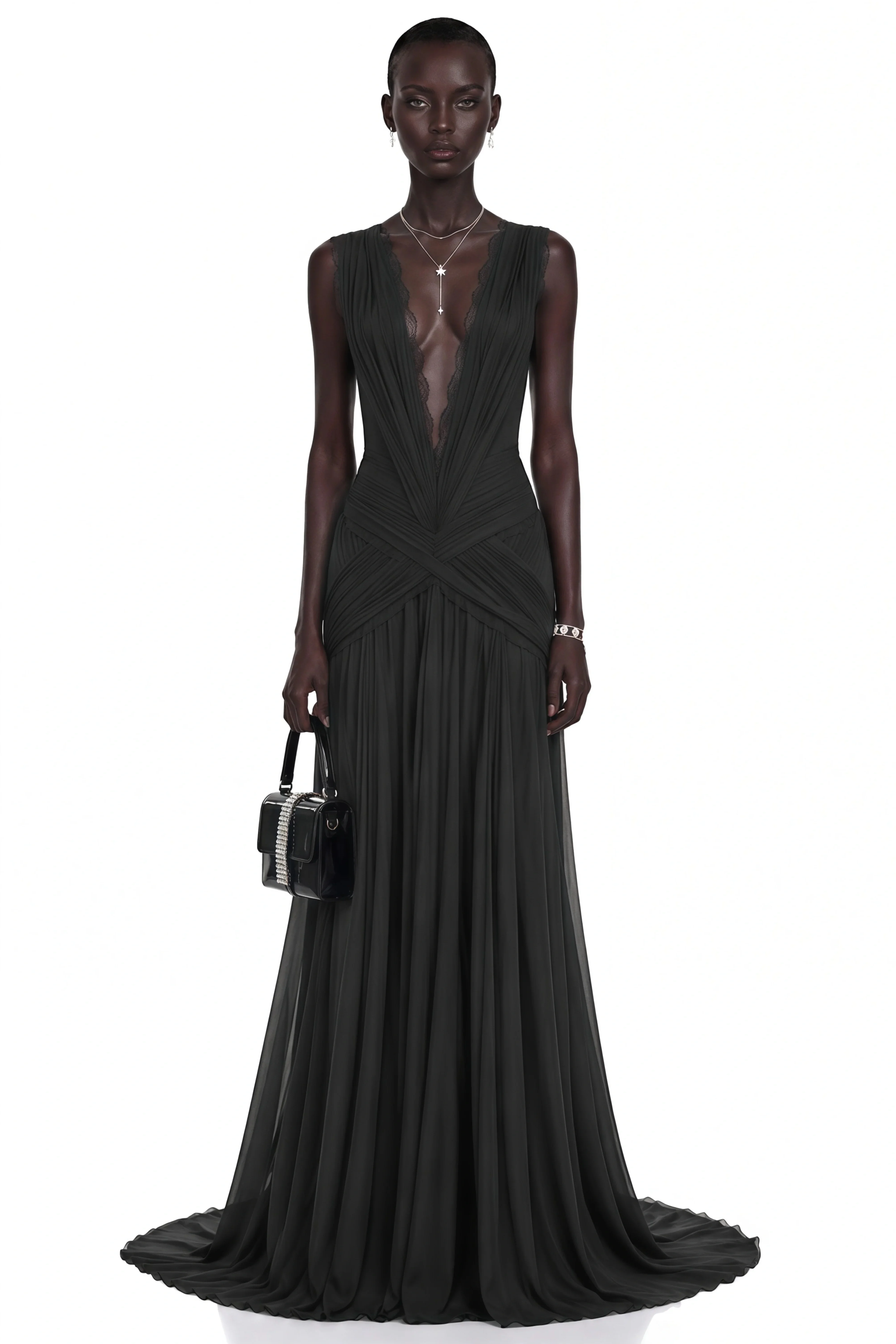 Bohemian Chiffon Wedding Dresses Dark V-Neck Sleeveless Bridal Gowns Backless Pleated Lace A-Line Wedding Gowns Custom