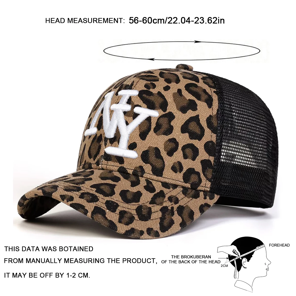 Unisex NY Letter Embroidery Leopard Print Baseball Net Caps Spring Summer Outdoor Adjustable Casual Hats Sunscreen Hat Sports