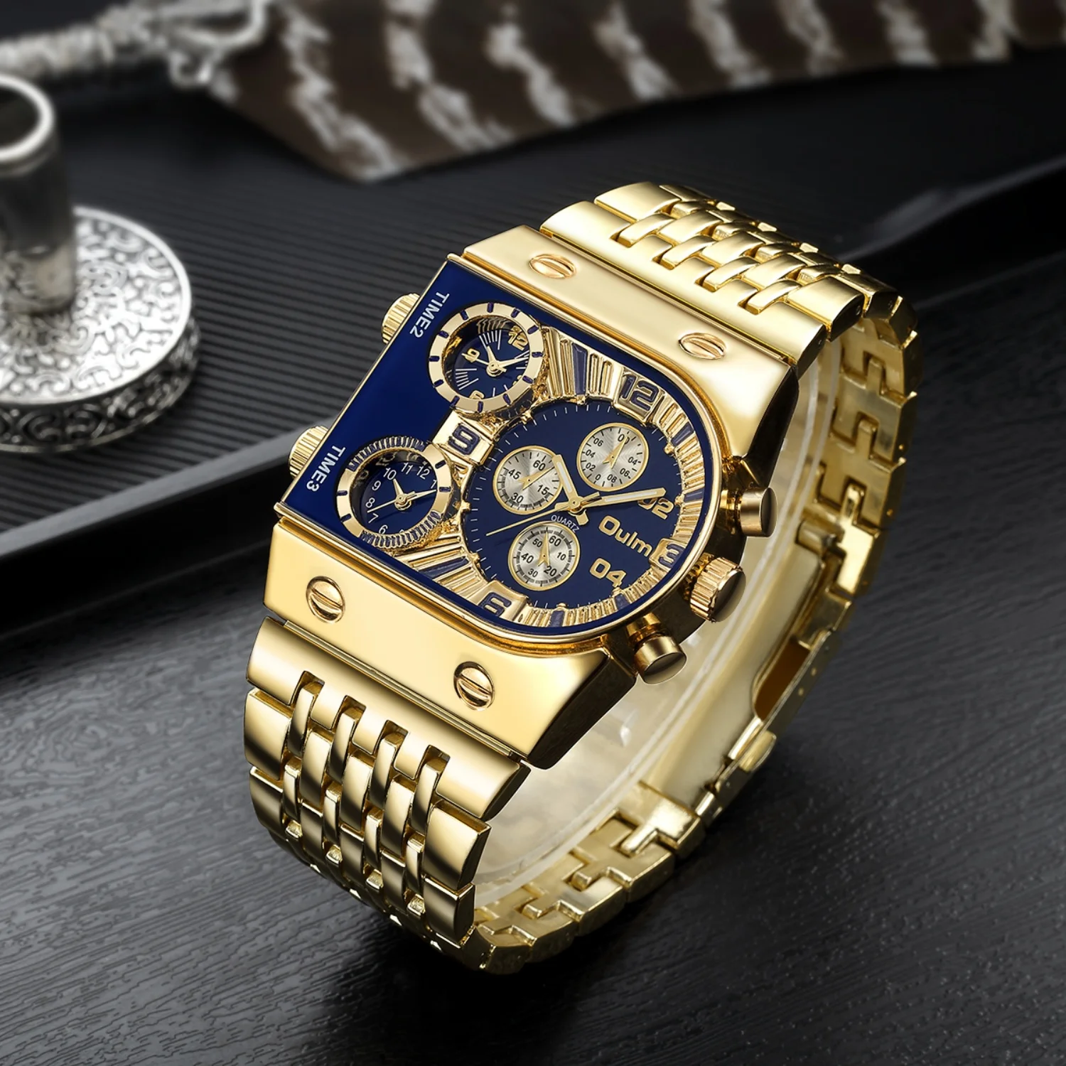 

High-End Punk-Style Men's Watch, Square Quartz Wristwatch, Men's Sports Watch with Multiple Time Zones, Military-Style Men's Waterproof Stainless Steel Strap, Hip-Hop Street Style Cool Trendy Men's Watch, the Best Gift for Him