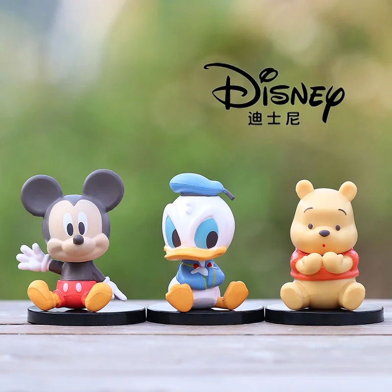 3pcs/Set Disney Cartoon Donald Duck Mickey Winnie Pooh Bear Q Version Figures Model Toys Cake Ornament Doll Decoartion Kids Gift