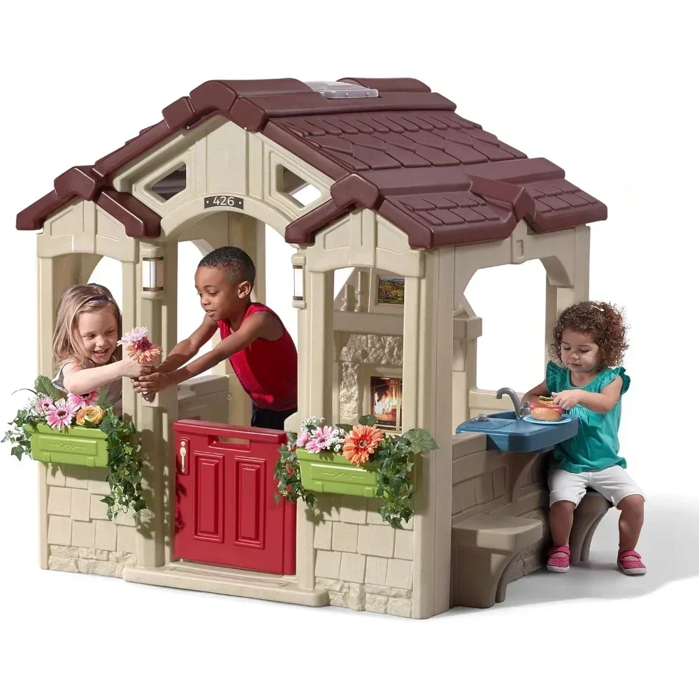 Charming Cottage Kids Playhouse, Indoor and Outdoor Playset, Interactive Sounds, Toddlers 2+ Years Old,Easy to Assemble Backyard