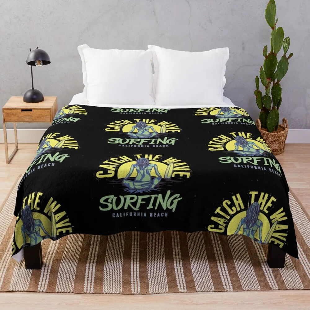 California Beach T shirt catch the wave Throw Blanket Furry Decoratives christmas decoration decorative Blankets