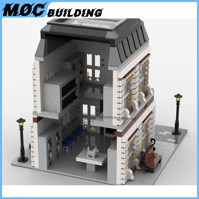 MOC ビルディングブロック市ストリートビュー建築獣医ポイントモデル動物医療停止クリエイティブアセンブリレンガのおもちゃクリスマスギフト