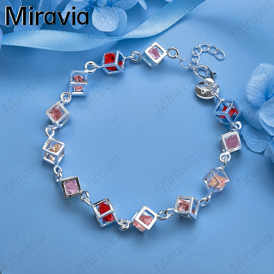 

Miravia 925 Sterling Silver Checkered Colorful Zirconia Bracelet Elegant Charm Women Party Jewelry