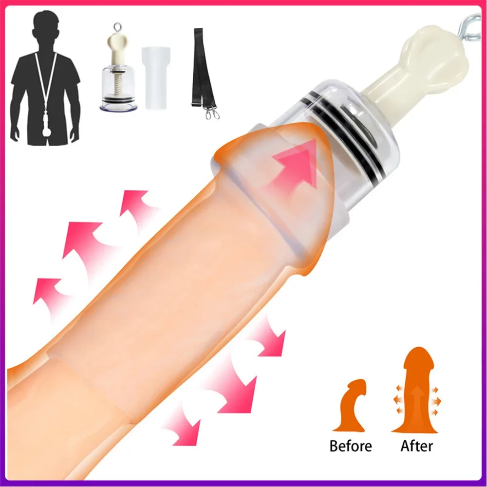 Male Penis Enhancement Enlarger Tension Device Vacuum Pump Cups Cock Stretcher Penis Sleeve Extender Physical Sex Exercise Pump