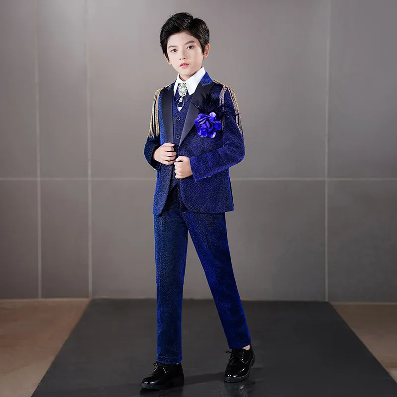 

Children's Suit Set, Handsome British Flower Boy Host Dress, Piano Competition Runway Performance Costume