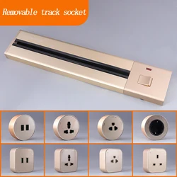 Universal Pop Track Socket Strip Removable Rail Socket Kitchen Living Room Bedroom Wireless Slide Gold Socket EU US UK Adapter