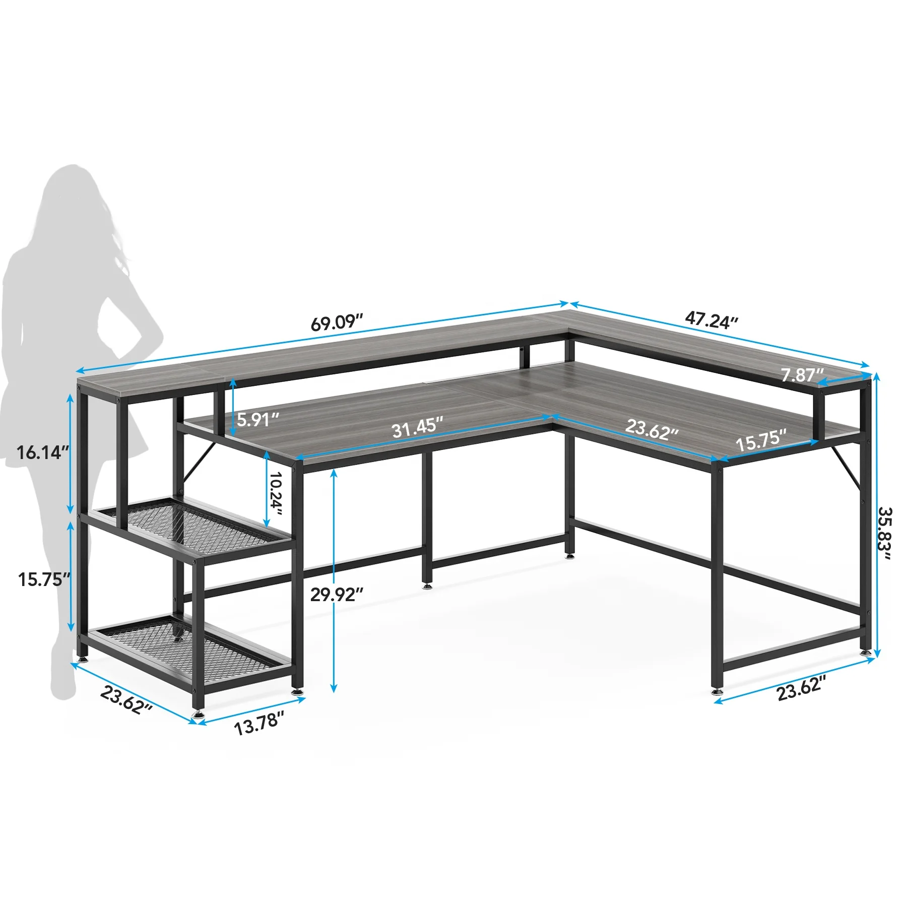 Tribesign Gaming Desk Large Wooden Reversible Home Office Furniture Industrial Computer Desk