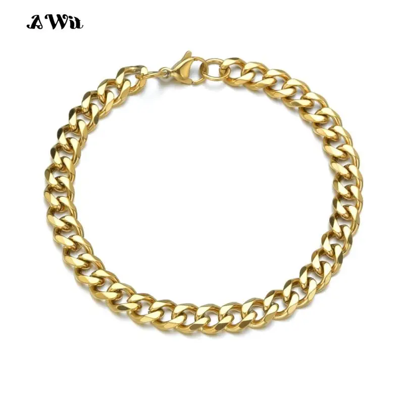 Awit 3-11mm Chunky Miami Curb Chain Bracelet for Men, Stainless Steel Cuban Link Chain Wristband Classic Punk Heavy Male Jewelry