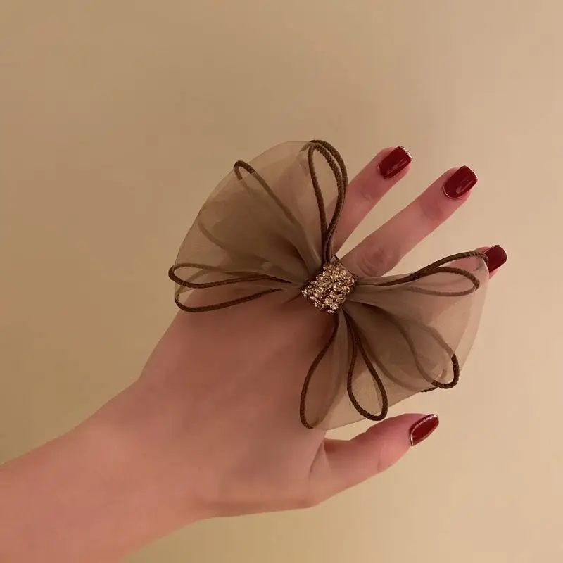 Chouchous pour cheveux avec nœud en strass pour femmes, bandes élastiques pour cheveux, ruban, accessoires queue de cheval pour filles, nouvelle collection