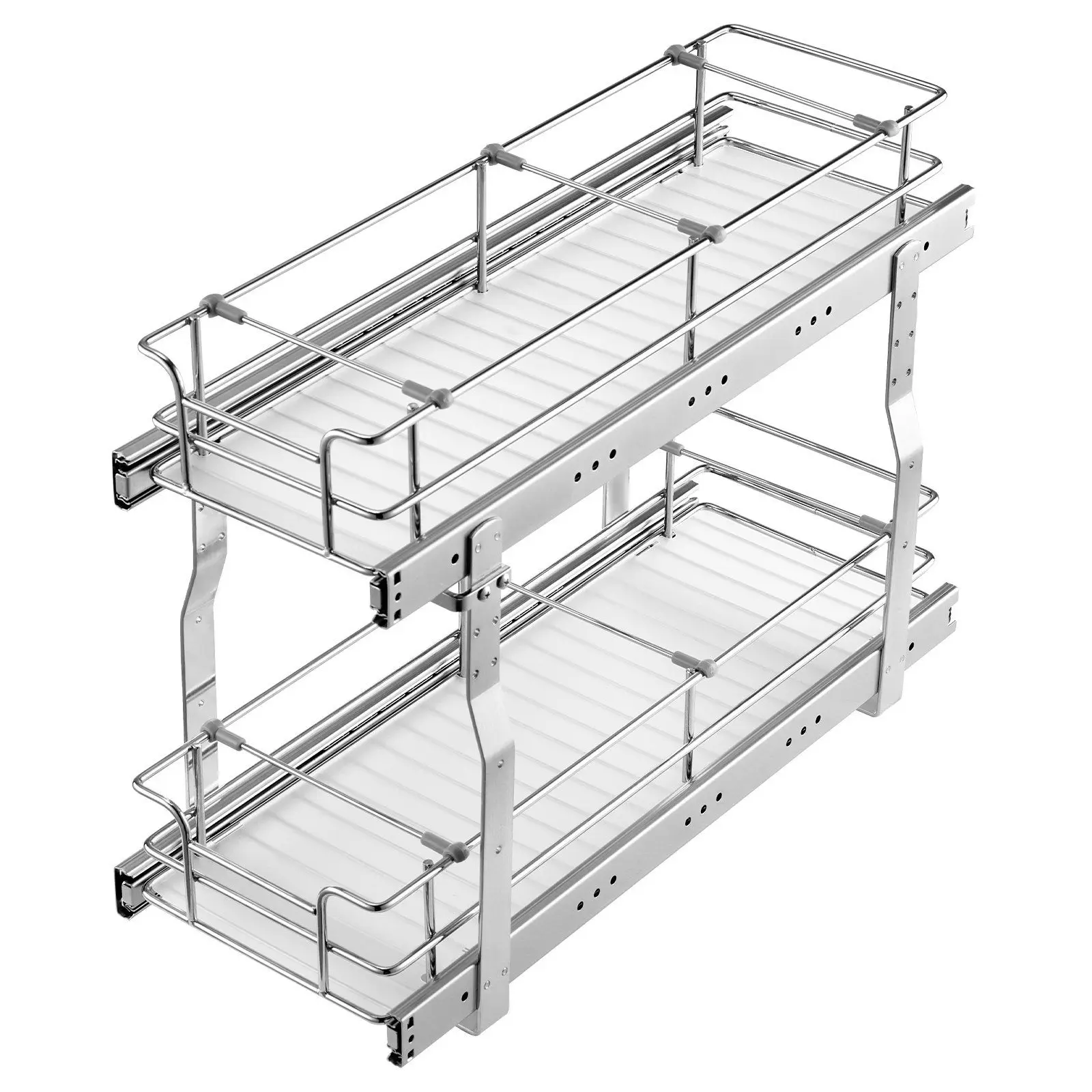 

Two Layer 8.5x21in Wire Pull Out Cabinet Organizer Basket Under Sink Drawer Shelf Storage Rack Durable