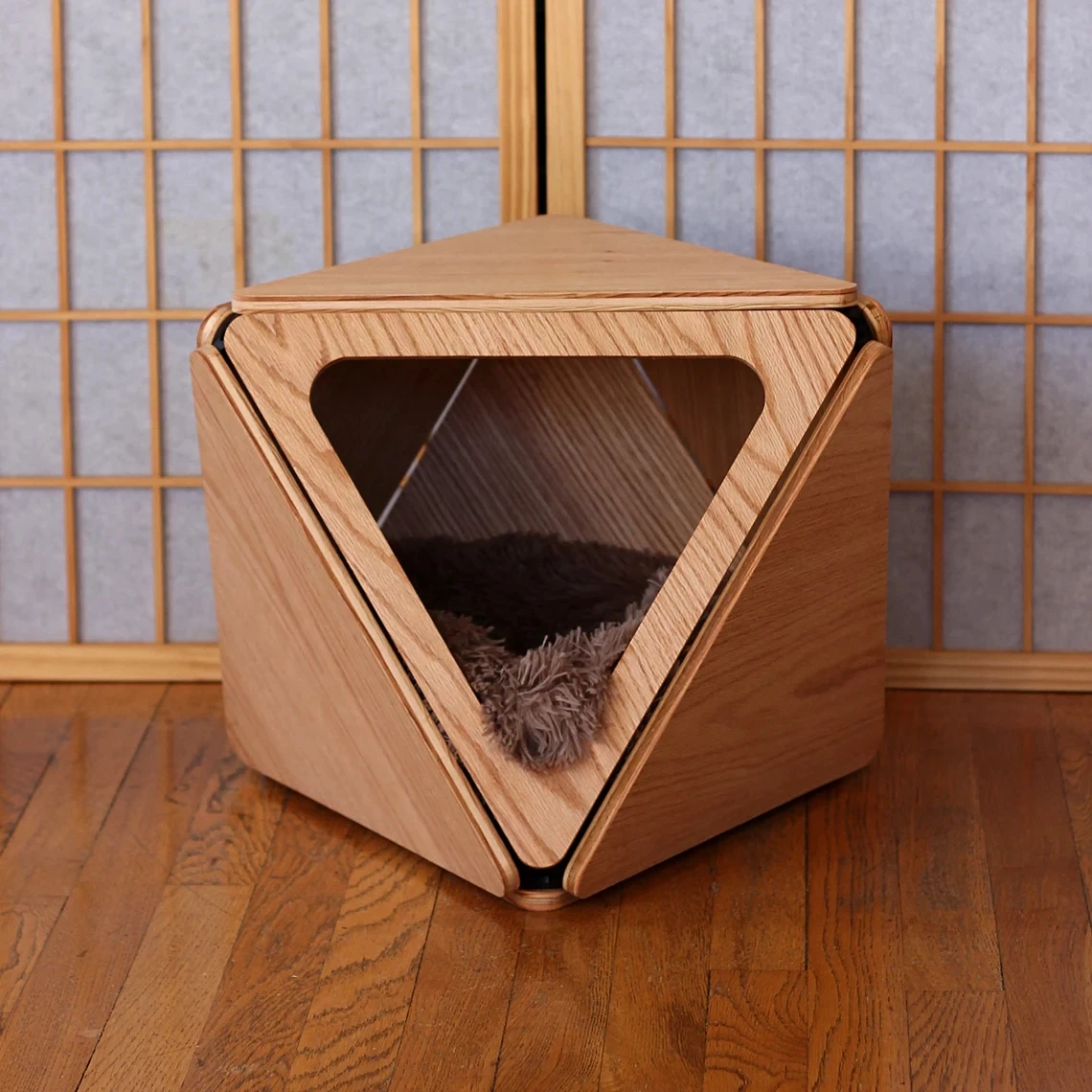 JUNJI Modern Oak Cat Bed Geometric Cat Cave Multipurpose Home Decor Furniture Designer Pets Gift Cat Cage