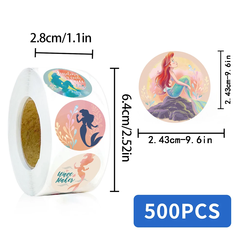 500 قطعة من ملصقات ديزني ليتل ميرميد آرييل رول مقاومة للماء مخصصة للأمتعة الكرتونية والقهوة والمعيشة وتخصيص الملصقات الرجعية