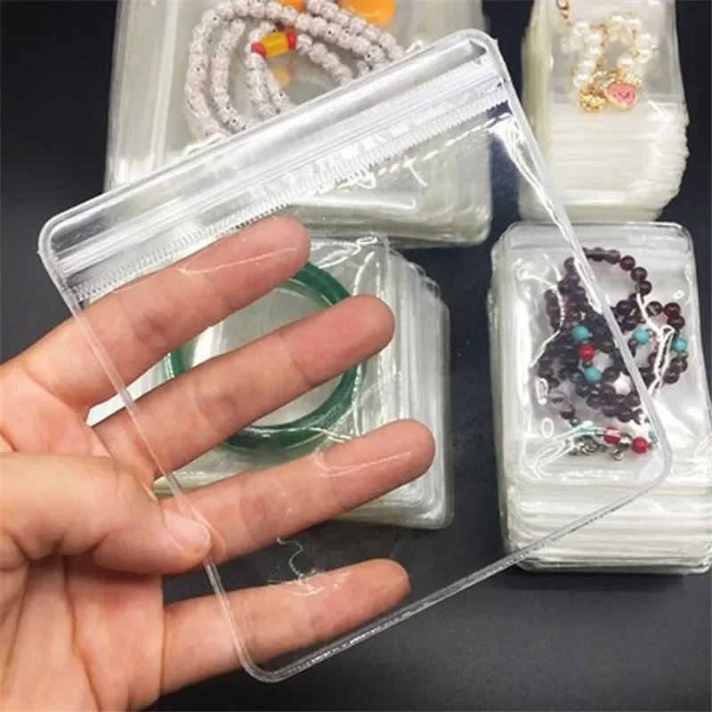 Transparent PVC Jewelry Pouches Bags Clear Anti-Oxidation Zip Lock Earring Pendant Necklace Bracelet Storage Holder