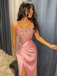 Prom Dresses Sparkle Elegant Strapless Mermaid Celebrity Dresses Beaded Sequin Split Skirt Satin Formal Occasion Evening Gowns