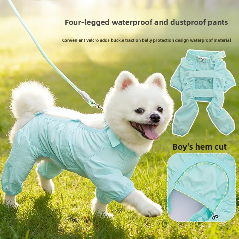 Waterproof Full Body Dog Jumpsuit, 4 Legged Protective Outdoor Suit for Small Dogs, Anti-Dirt Pet Onesie for Bichon Teddy