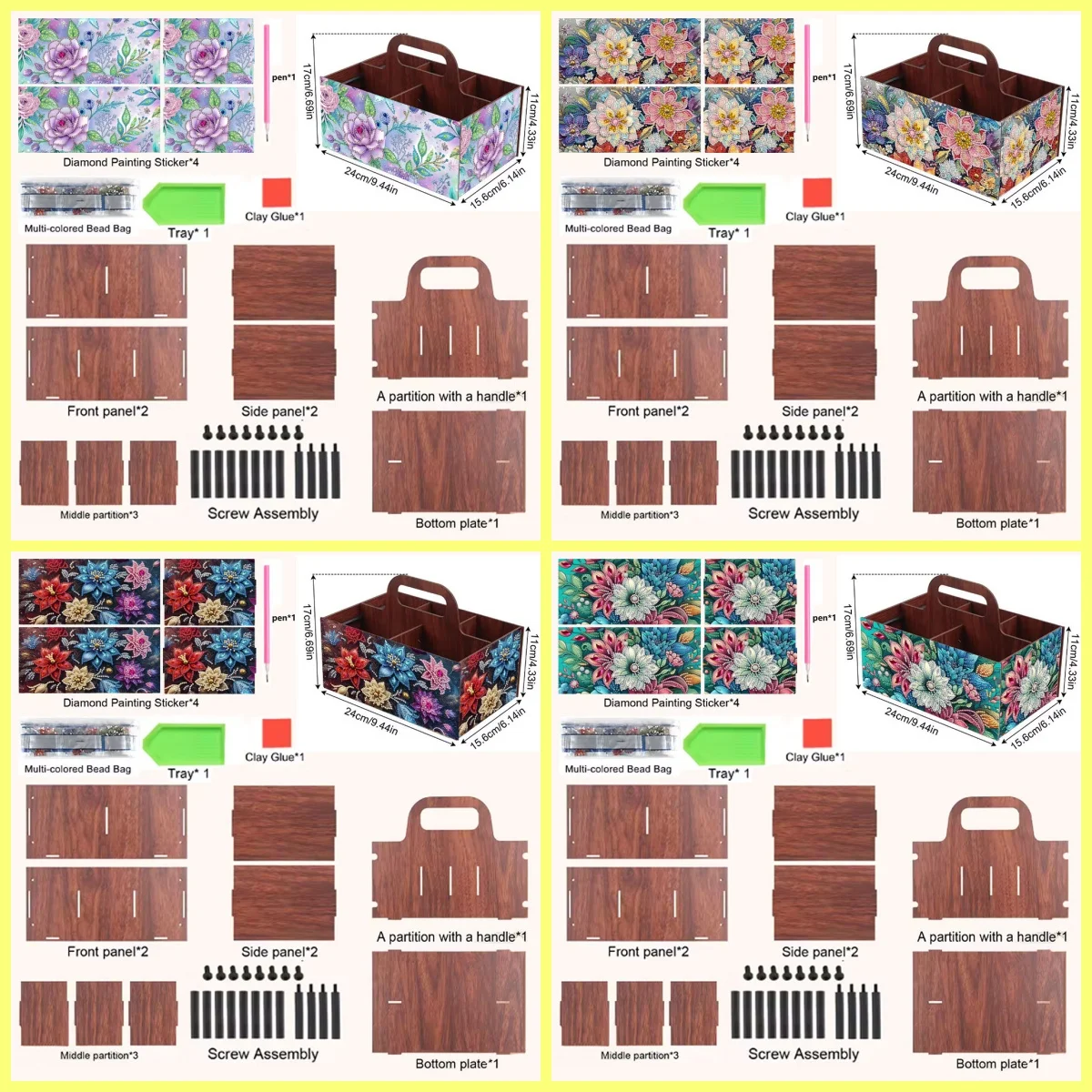 1 Piece Diamond Painting set, Handheld storage box, flower Pattern, wooden Material for ladies lovers, Mother's Day gift