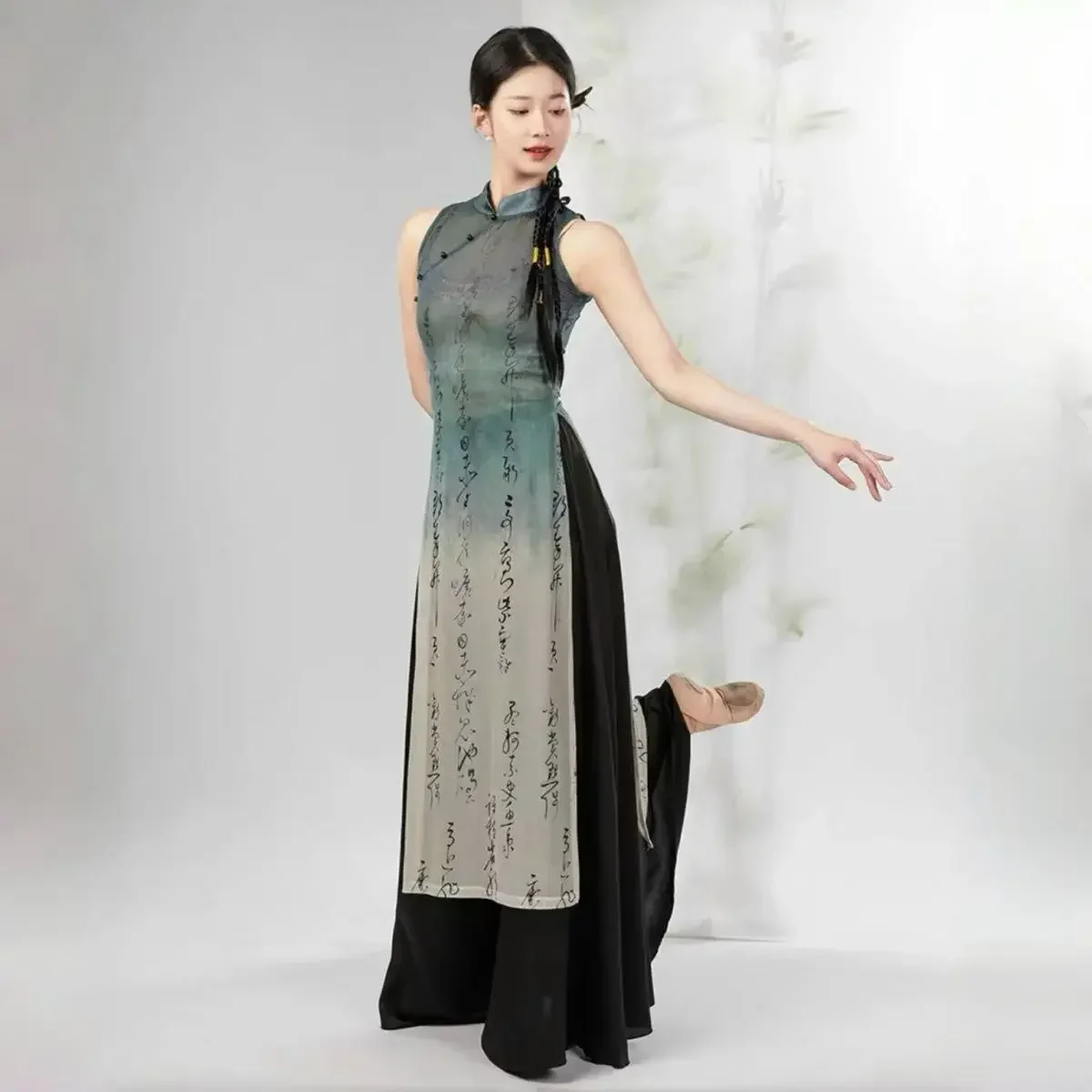 Chinese Style Elastic Floral Print Cheongsam Chinese Classical Dance Costumes Women Dress Traditional Performance Clothing