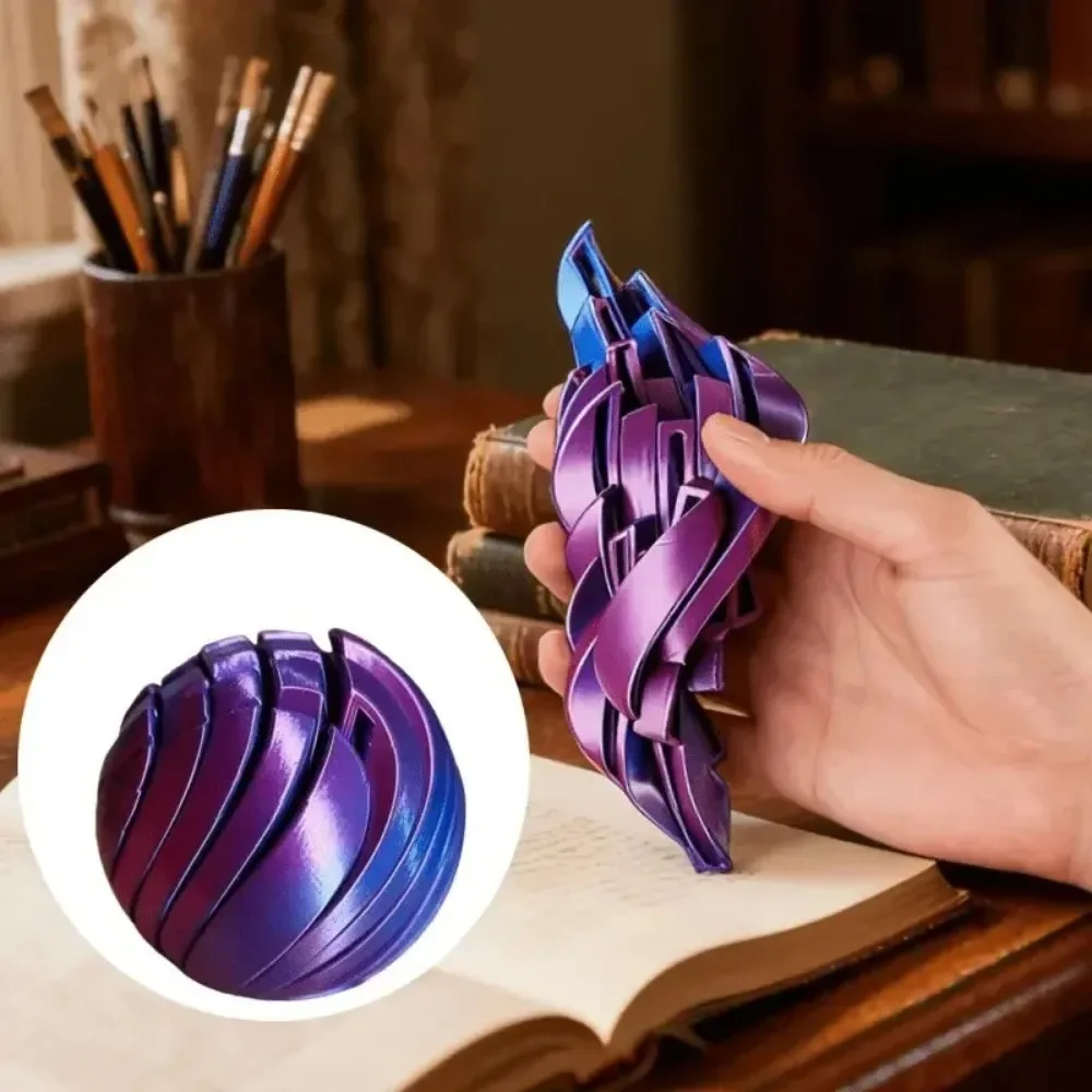 3D Printed Slime Ball Fidget Toy with Gear Design Liquid Flow Twistsphere Anxiety Relief Stress Relief Rotating Ball image 2