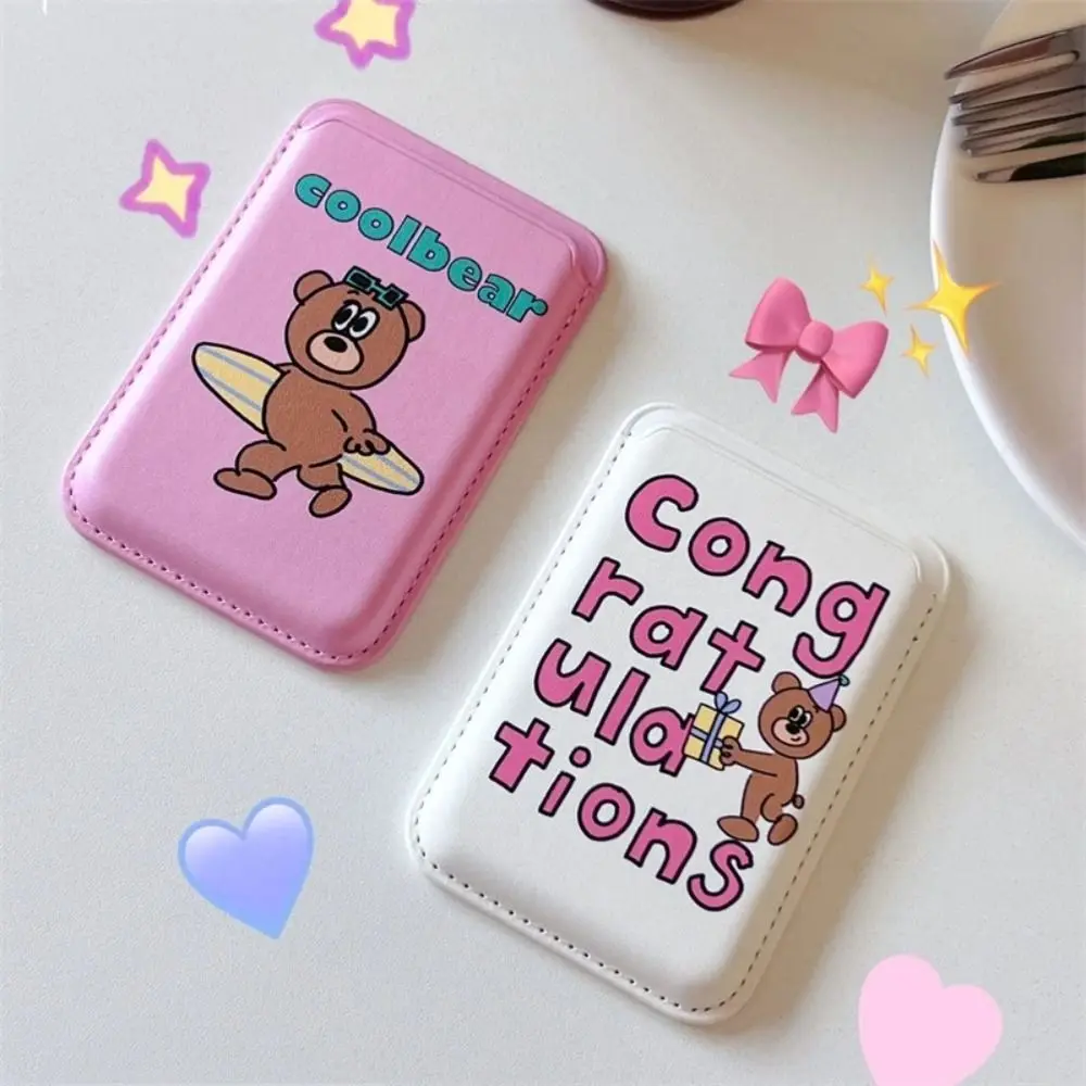 Etui na karty magnetyczne Śliczny portfel Skórzane etui magnetyczne Stylowe akcesoria Etui na telefon z niedźwiedziem z kreskówek — zdjęcie 3