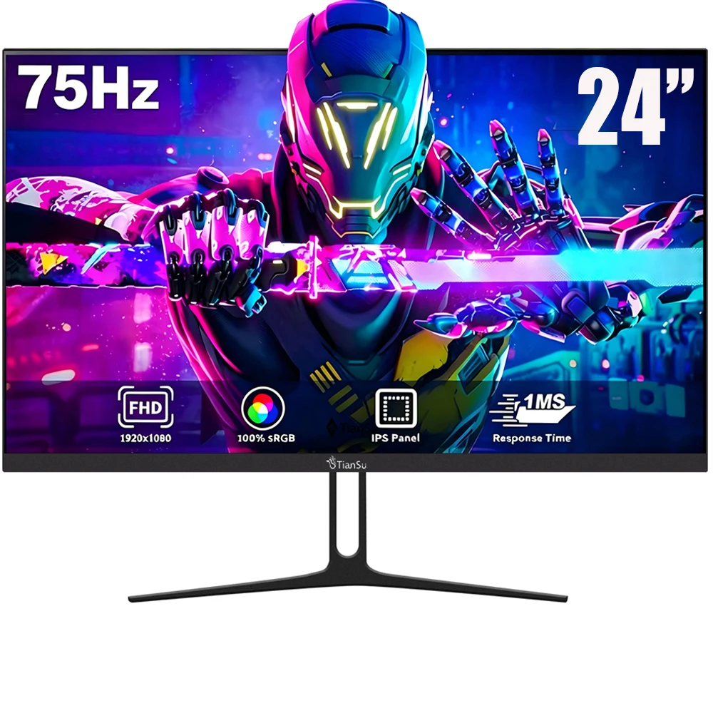 Monitor para juegos Tiansu de 24 pulgadas y 75Hz, pantalla LED IPS, 1920 × 1080P, 99% sRG FHD, HDMI/DP, pantalla ultrafina para ordenador de escritorio