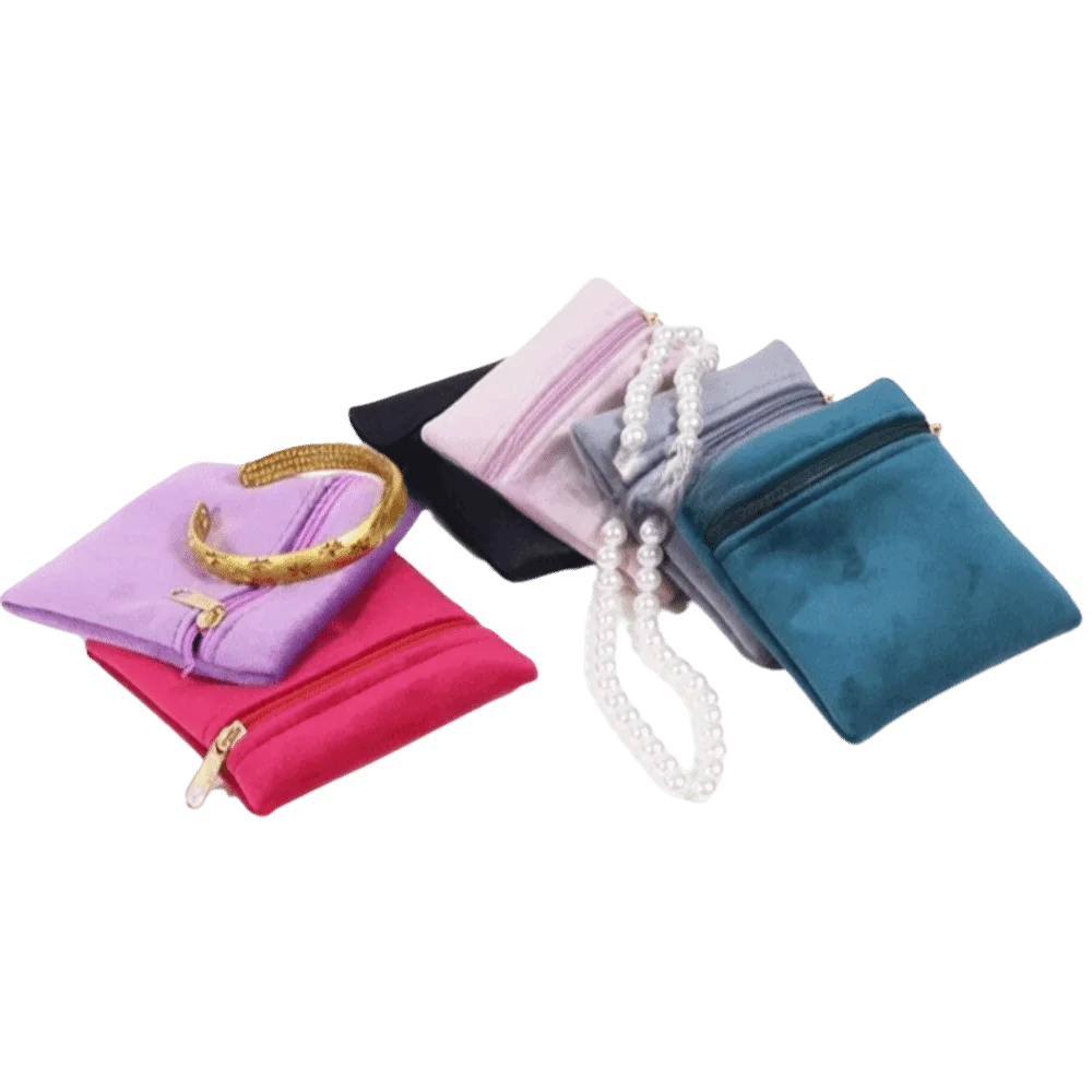 Soft Velvet Jewelry Bag Zipper Closure Double-Sided Double-Sided Velvet Bag Dust Proof Portable Zipper Jewelry Pouch