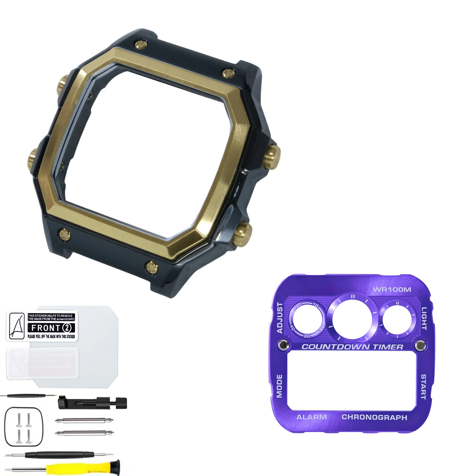 316L SS Gold Bezel Black Case Mod Kit for Casio AE1300, Metal Dial Royale Upgrade Watch Case Faceplate Set Royale Kit view 3