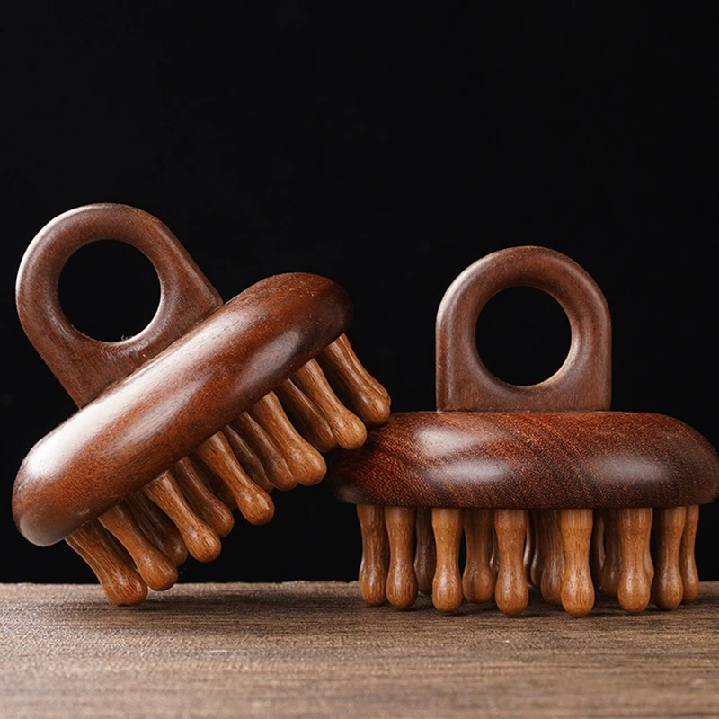 Hua multi-funcional massagem pente ferramentas de massagem portátil circular dente guasha pentes terapia de madeira couro cabeludo cabeça massageador com anel