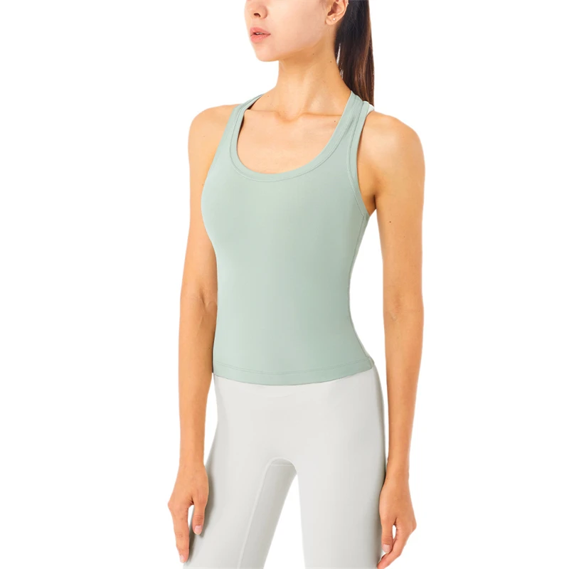 Canotta sportiva in tinta unita canotta sportiva da donna senza maniche canotta da Yoga a forma di Y t-shirt attillata morbida per il Fitness