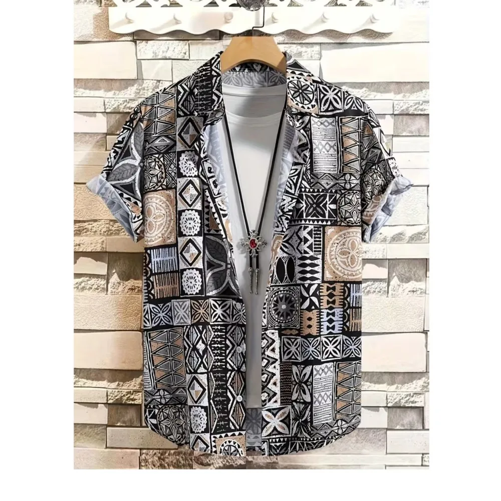 

2026 Casual Men's Shirts Bohemian Shirts For Man Menswear Clothing Men's T-shirts Beachwear Personality Hip Hop National Style
