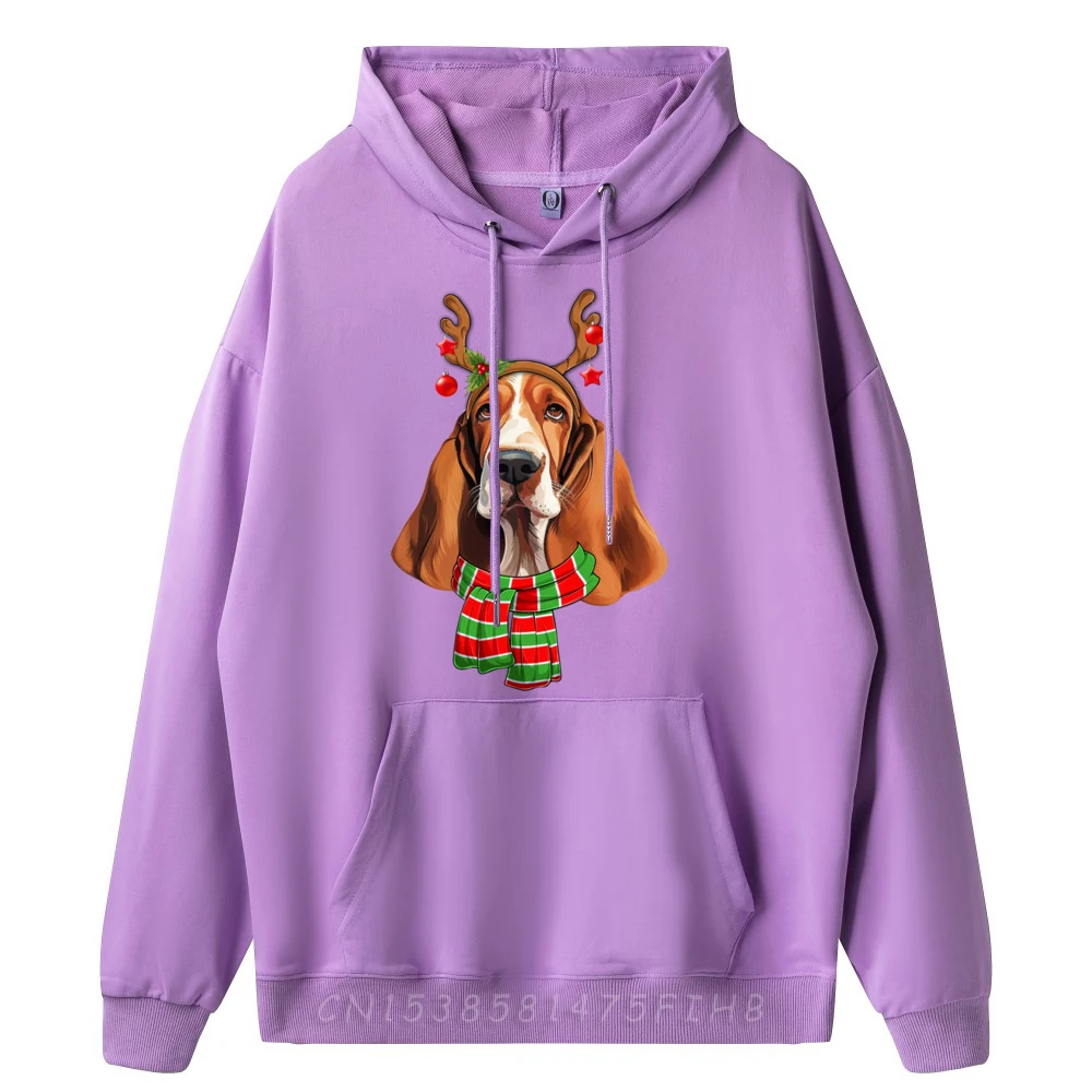 Basset Hound Christmas Reindeer Antlers Dog Xmas Oversized Hoodies Graphic Sweatshirts St Patrick's Day