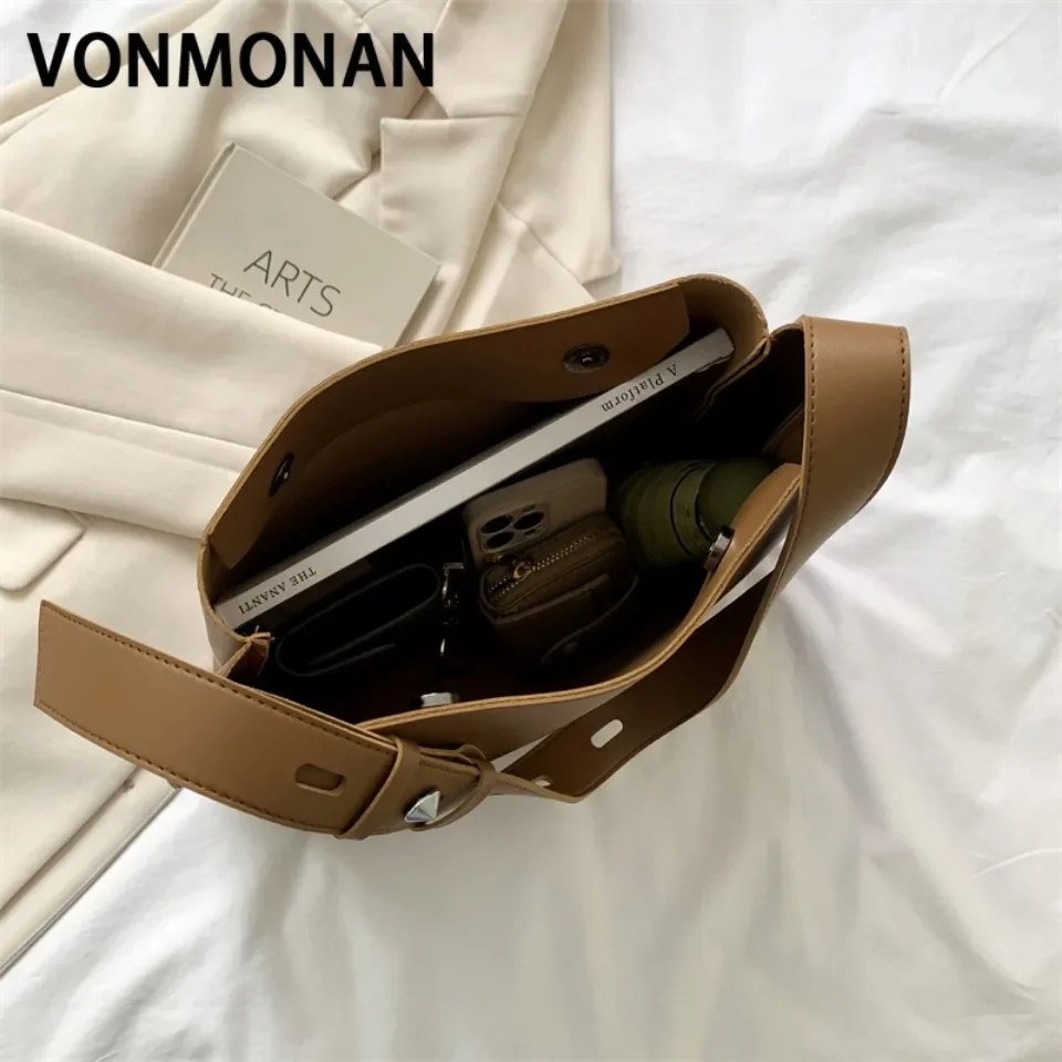 VONMONAN Fashion PU Leather Shoulder Bag for Women Trendy Female Simple Design Large Handbag and Purses Casual Tote Commuter Sac