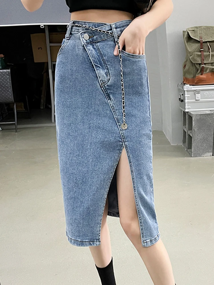 

Casual High Waisted Irregular Hip Hugging Denim Skirt 2024 Summer New Korean Fashion Women'S Clothing