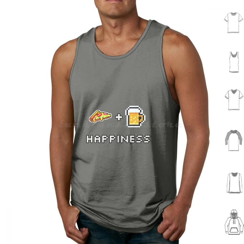 

Beer And Pizza Happiness Tank Tops Vest Sleeveless Pizza Beer Games Pixel Videogames