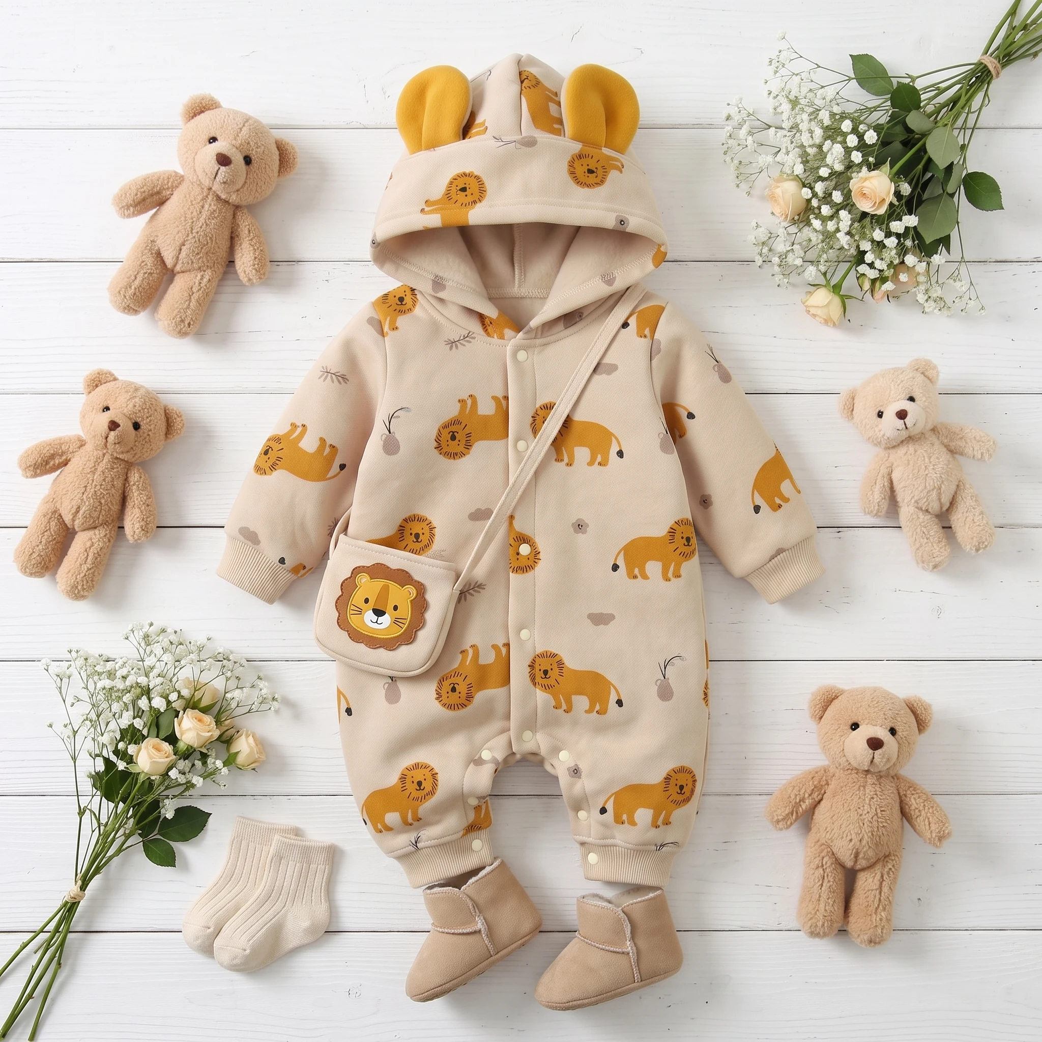 Winter Warm Cute Animal Baby Boys Rompers Long Sleeve Thickened Hooded Toddlers Clothes