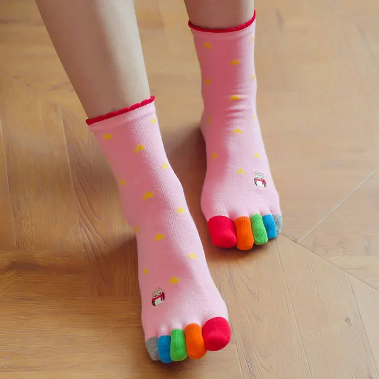 

Women Casual Cartoon Socks Cute Embroidered 5 Five Fingered Socks Novelty Kawaii Cute Socks