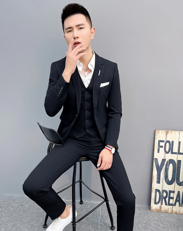 

Мужской костюм-тройка Slim Fit: модный повседневный, для свадьбы, для шаферов, в корейском стиле, деловой, строгий, элегантный и стильный
