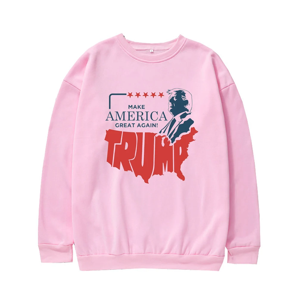 Make America Great Again Trump America Map Sweatshirts Patriotic Text Pattern Printing Winter Clothing Crew Neck Pullover