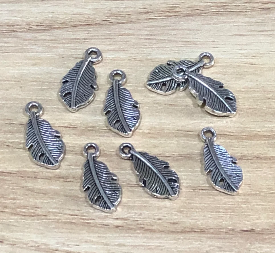 

50pcs 15*7mm Alloy metal fedther design pendants for jewelry handmade HW2722