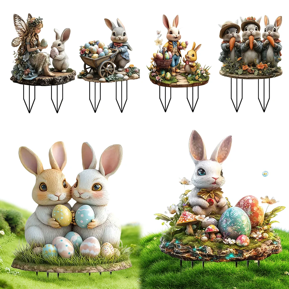 

Easter Acrylic Garden Stake Decoration Multi-Function Courtyard Statue Waterproof Patio Sculpture for Garden Yard Patio