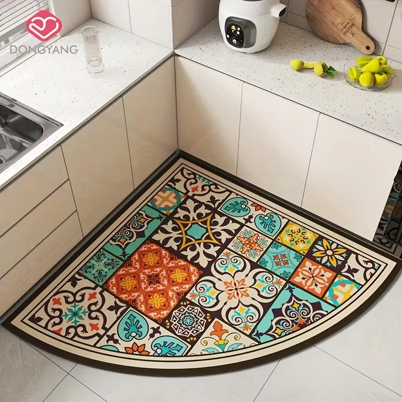 VIKAMA Bohemian Fan-Shaped Floor Mat, Water-Absorbing And Anti-Slip Bathroom And Kitchen Floor Mat, Home Decoration Carpet