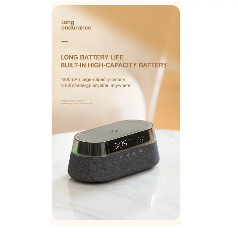 A61Z صفقات سمّاعات بلوتوث ستيريو 1800Mah بطارية يدعم 15 واط شحن لاسلكي ساعة رقمية عرض ضوء الليل لمبة مكتب