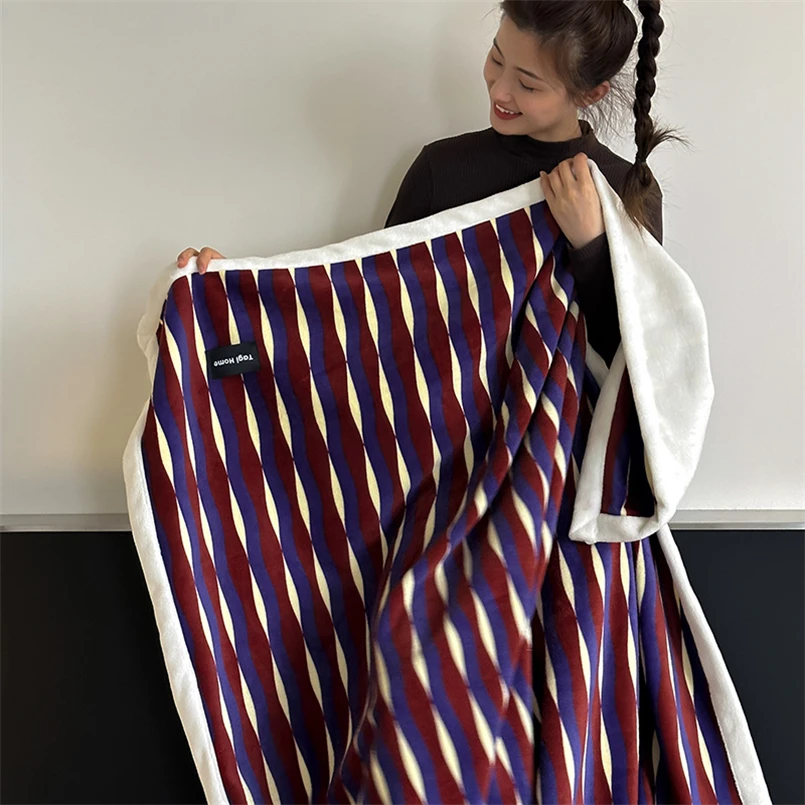 Ins Style Striped Double Layer Composite Blanket Office Shawl Blanket Winter Thickened Bed Sheet Milk Velvet Sofa Blanket